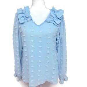 Blue Ruffled Long Sleeve Sailor Collar Blouse Size Small